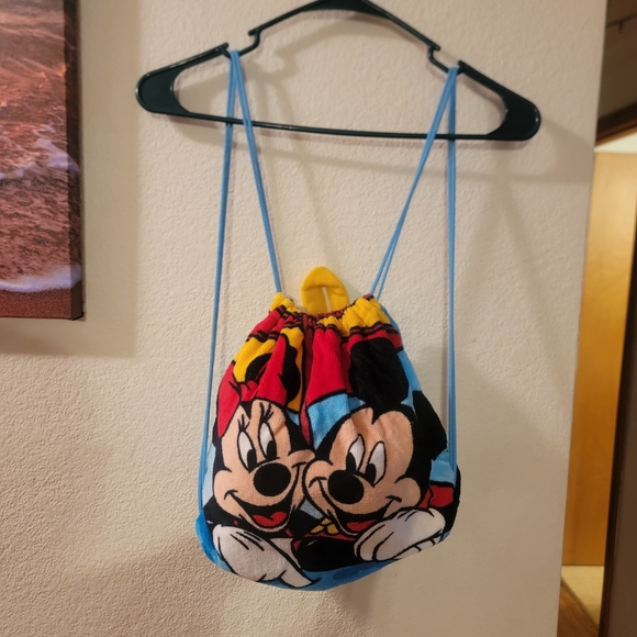 Disney Other - Disney Blue, Yellow & Red Mickey & Minnie TOWEL Drawstring Bag